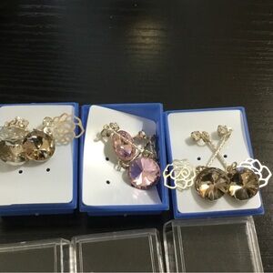 (116) Crystal Drop Rose Filigree Earrings - Gold and Pink Options Great Gift